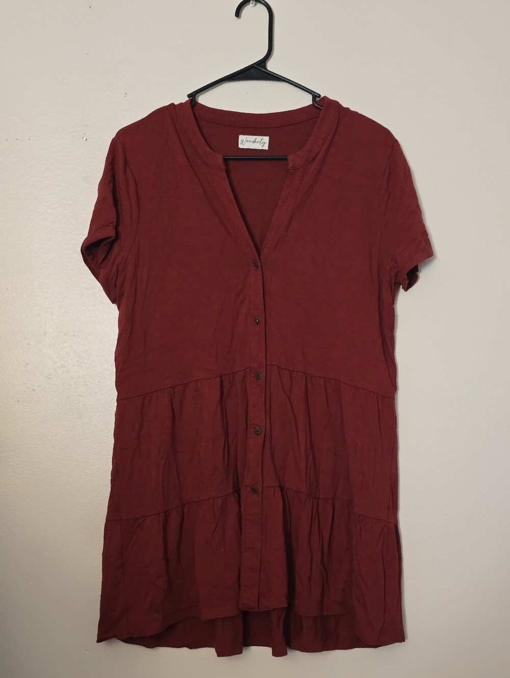 Wonderly Women's Large Red Button-Front Tiered Blouse